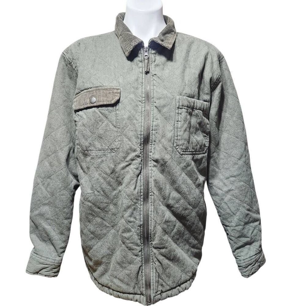 Pacsun Quilted chore coat olive drab green pockets zip front size Large cotton